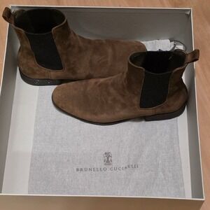 Brunello Cucinelli Monili Heel Suede Ankle Boots Chocolate Brown EU 38 US 8